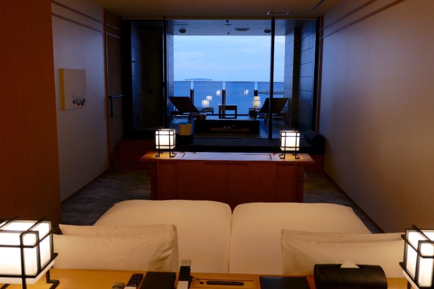 オーシャンビューの客室。